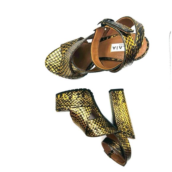 ALAÏA Gold Snakeskin Embossed Leather Platform Sandals Size 36.5 - Picture 13 of 13